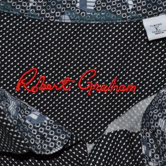 Robert Graham Button Down Shirt Size L Black White - Picture 3 of 4